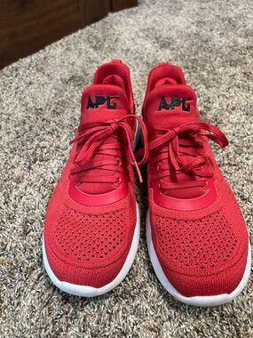 Athletic propulsion labs Red Knit Lace-Up Running Sneakers with White Soles